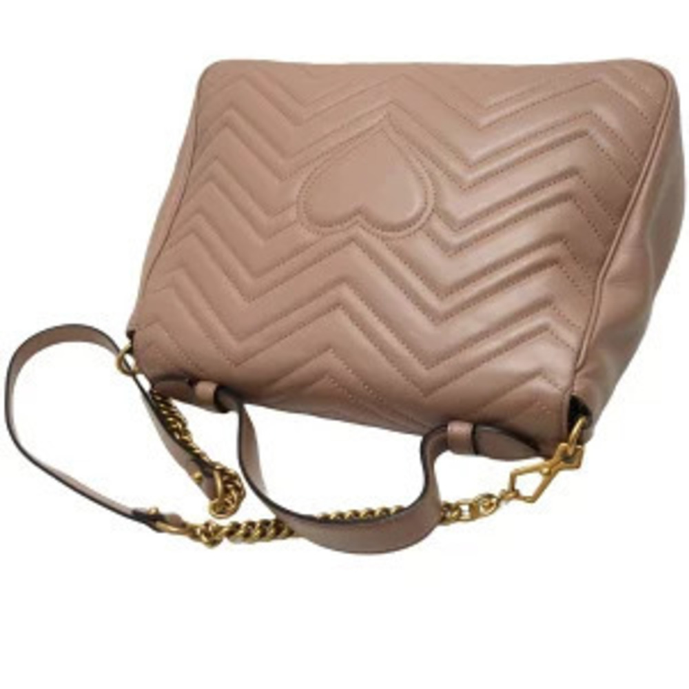 Gucci Top Marmont Leather Bag Handle GG Shoulder Beige